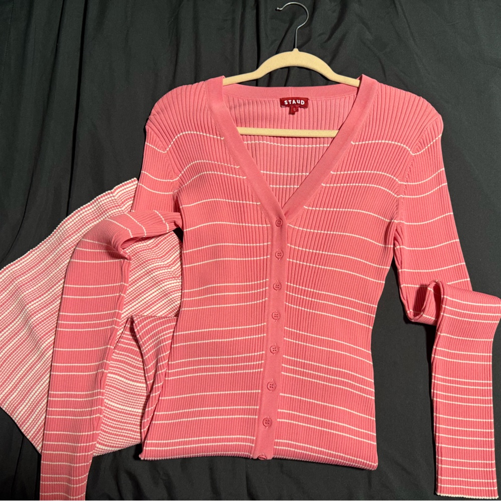 STAUD Pink Striped Sweater Dress